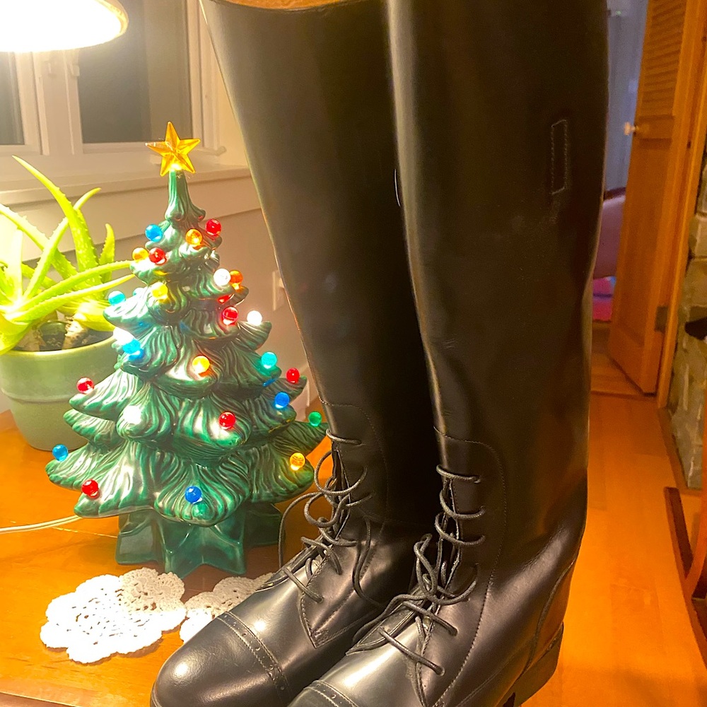 New Ovation Tall Leather Riding Boots with Tags, Pull On, Size W6, No Zipper